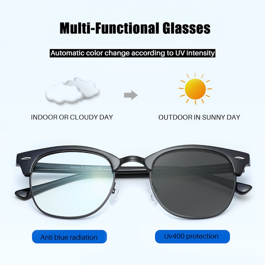 TIJN Blue Light Blocking Glasses Photochromic Lens Sunglasses Anti Eyestrain and UVA/UVB for Women and Men 