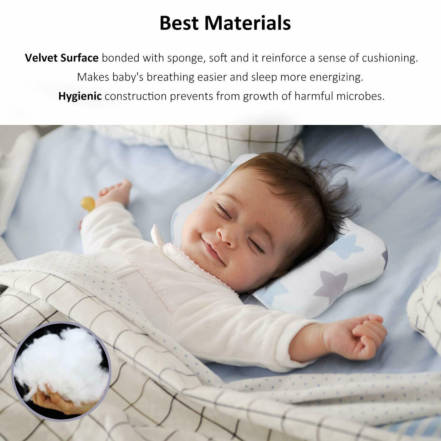 Cotton Baby Infant Newborn Pillow Flat Head Sleeping Position Prevent Breathable 