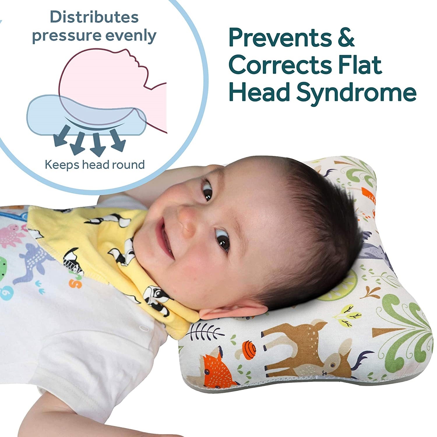 Cute Animal Type Head shape Soft Cotton Infant Baby Cot Pillow Prevent Flat Head