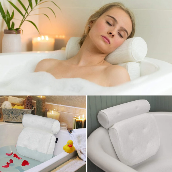 Almohada de baño ergonómica Bañera Almohada de spa, antideslizante 6  ventosas grandes para un soporte perfecto para la cabeza, el cuello, la  espalda y los hombros