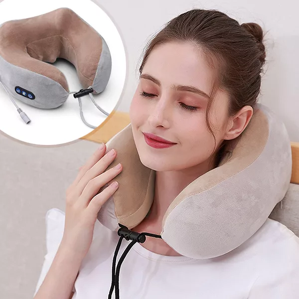 Massaging Neck Pillow U-Shaped Memory Foam Travel Pillow Massager
