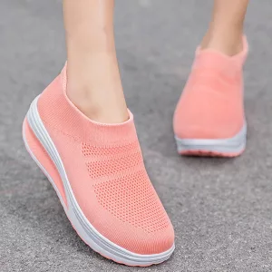 women sneakers, slip on sneakers, thick sole sneakers, mesh sneakers, vulcanized shoes