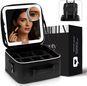 Makeup & toiletry bag cosmetic organiser with LED mirror for women