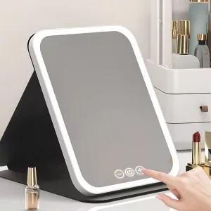 vanity mirror with lights, makeup mirror with light, cosmetic mirror with light, led makeup mirror, rechargeable makeup mirror, foldable makeup mirror