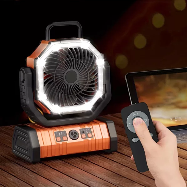 outdoor fan, hangable fan, portable air cooler, led lights fan, remote control fan