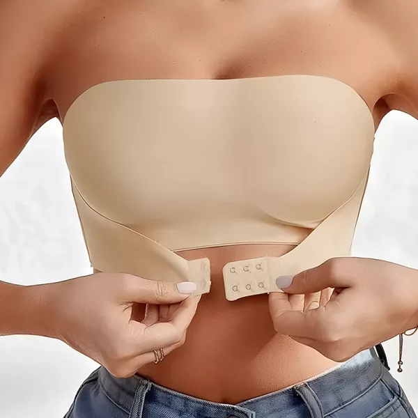 strapless bra, wireless bra, comfortable bra, seamless bra, front closure bra