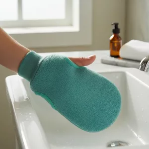 exfoliating gloves, exfoliating mitt, scrub gloves, shower mitt, peeling mitt, scrub mitt