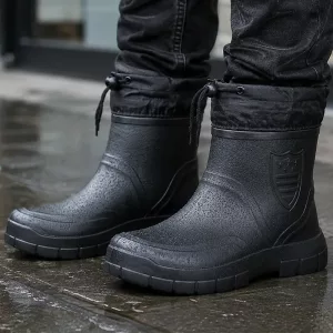 Stylish Warm Slip-On Rain Boots Waterproof Non-Slip Shoes with Drawstring