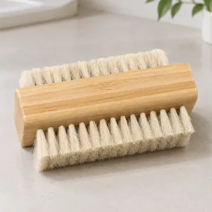 Double-Sided Soft Bristle Nail Scrub Brush with Wooden Handle